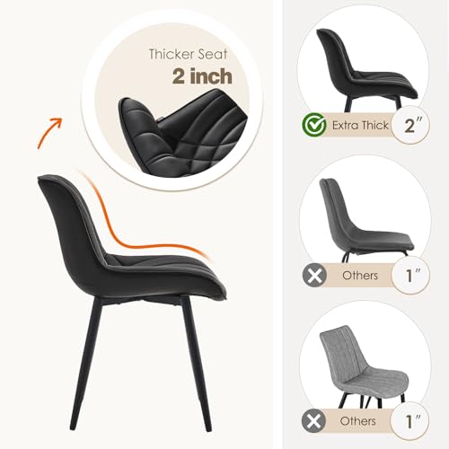 Modern Upholstered Black Dining Chairs Set of 2 for Kitchen and Dining Room