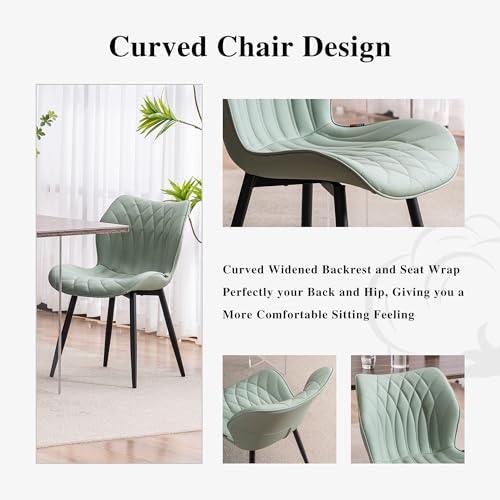 YOUNIKE Set of 2 Mint Green Upholstered Dining Chairs with Metal Legs