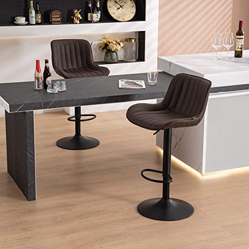 JNS AVIATION Set of 2 Modern Adjustable Brown Bar Stools with Backs for Kitchen Island