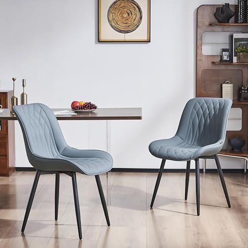 Moderna Dining Chairs Set of 2 High Back Faux Leather Greyish Green