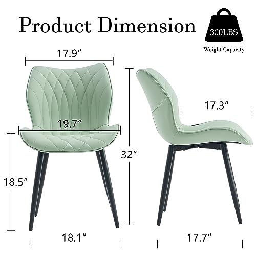 YOUNIKE Set of 2 Mint Green Upholstered Dining Chairs with Metal Legs