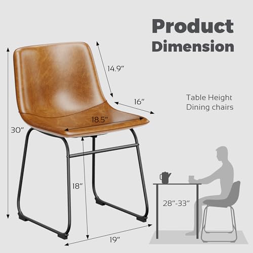 Set of 4 Modern Armless Faux Leather Dining Chairs (Brown)