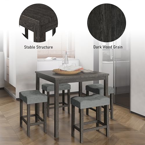 Modern 5-Piece Counter Height Dining Table Set for Kitchen, Black