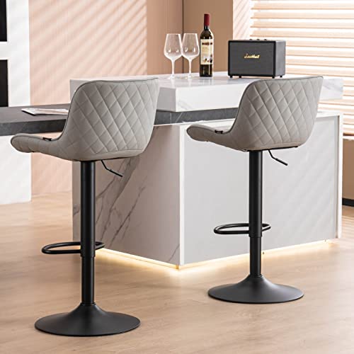 JNS AVIATION Grey Mid Century Swivel Bar Stools - Adjustable Height