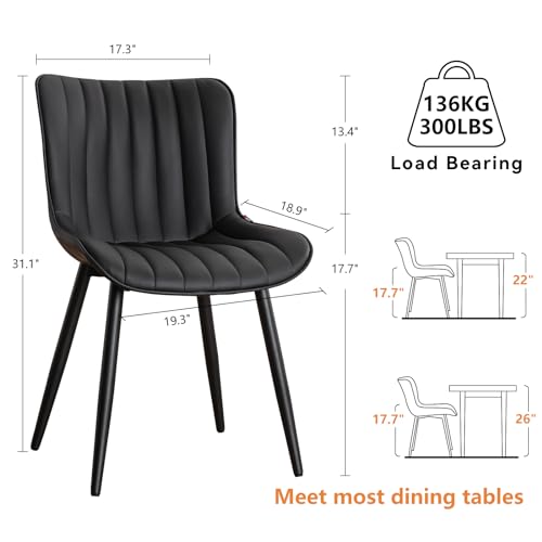 Modern Black Dining Chair Set of 2 for Kitchen