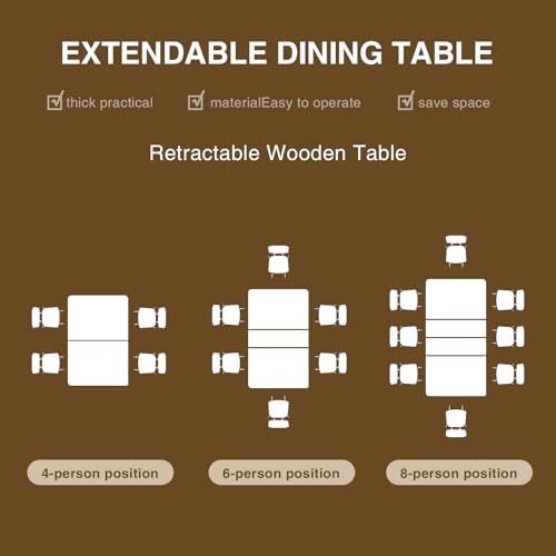 Vabches Extendable Mid-Century Modern Dining Table for 6-10, 55'' to 78'', Space-Saving Design for Small Apartments and Conferences