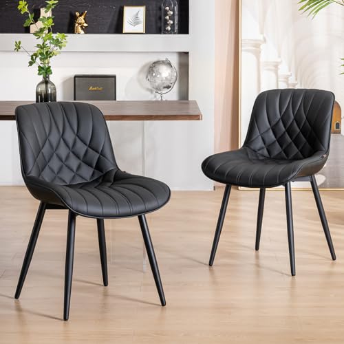 Modern Upholstered Black Dining Chairs Set of 2 for Kitchen and Dining Room
