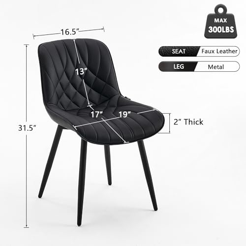 Modern Upholstered Black Dining Chairs Set of 2 for Kitchen and Dining Room