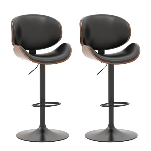 Black PU Leather 2-Piece Swivel Bar Stool Set with Footrest