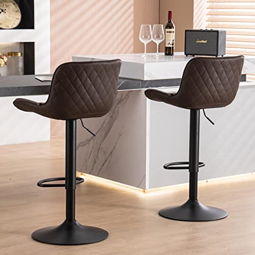 JNS AVIATION Adjustable Brown Bar Stools with Back for Kitchen Island
