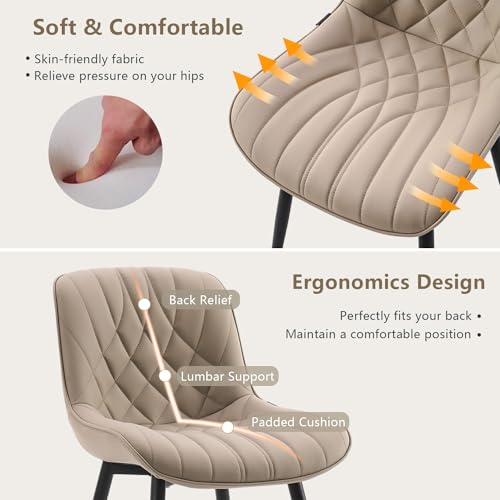 JNS AVIATION Set of 2 Mid-Century Modern Khaki Dining Chairs - Comfortable Upholstered Faux Leather