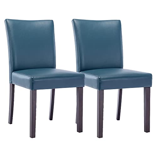 Blue Faux Leather Kitchen & Dining Armless Chairs, Set of 2