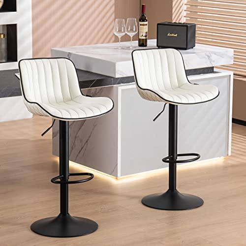 JNS AVIATION Modern Swivel Bar Stools with Back, White PU Leather, Kitchen Island Set
