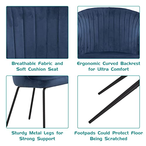 KevinPlus Set of 2 Navy Blue Velvet Dining Chairs with Metal Legs