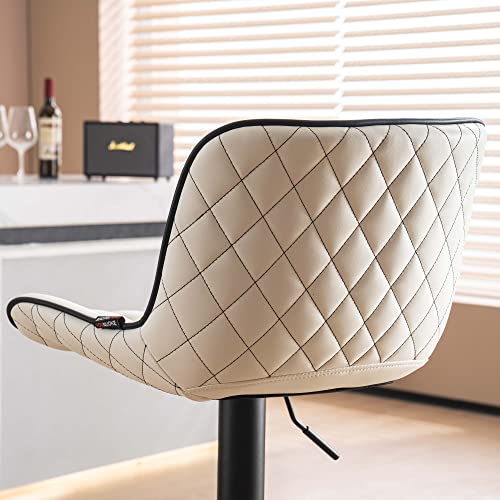 JNS AVIATION Set of 2 Modern Adjustable White Bar Stools with Backs - Mid Century PU Leather for Kitchen Island