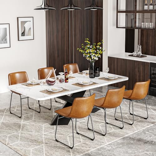 Set of 4 Modern Armless Faux Leather Dining Chairs (Brown)
