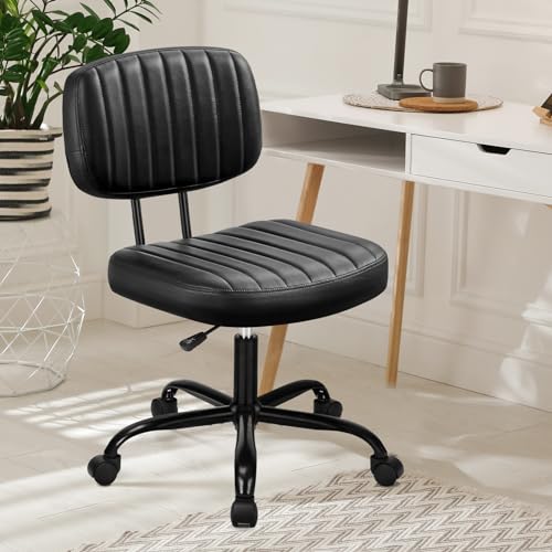 DUMOS Ergonomic Armless Desk Chair - Small Black with Adjustable Height and Lumbar Support for Home Office