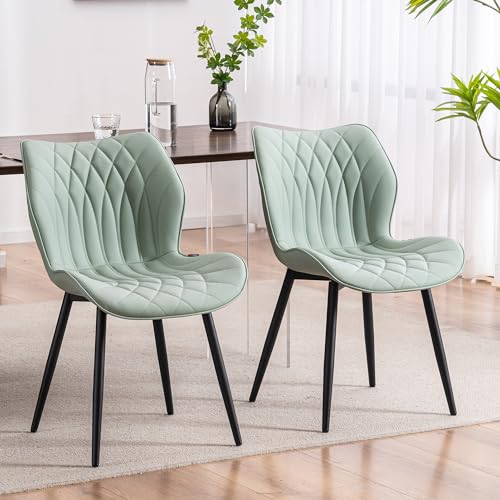 YOUNIKE Set of 2 Mint Green Upholstered Dining Chairs with Wing Back and Metal Legs