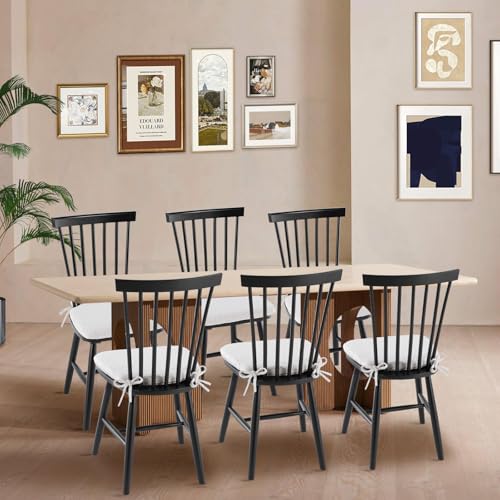 COLAMY Set of 6 Spindle Back Windsor Dining Chairs - Black Wood for Kitchen and Dining Room