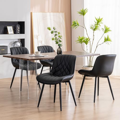 Modern Upholstered Black Dining Chairs Set of 2 for Kitchen and Dining Room