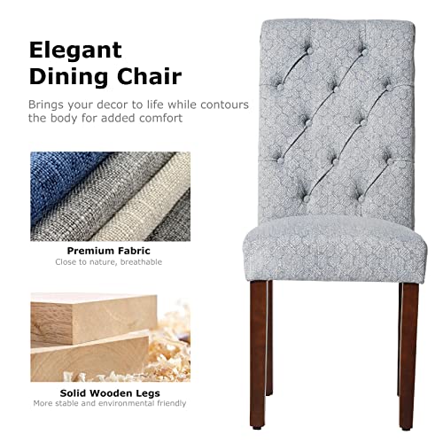 JNS AVIATION Set of 2 Blue Button-Tufted Dining Chairs with Wood Legs