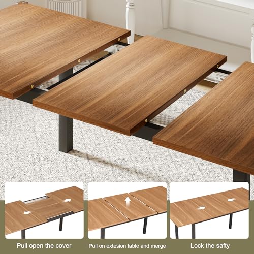 JNS AVIATION 63 Extendable Walnut Dining Table for 4-8 – Modern Farmhouse Design for Small Spaces