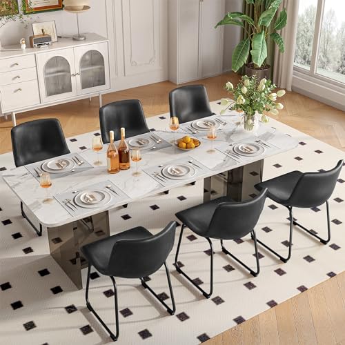 Set of 6 Black PU Leather Armless Dining Chairs with Backrest and Metal Legs for Kitchen and Dining Room